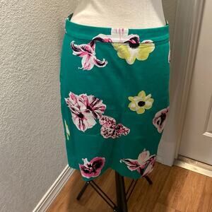 J. Crew Floral Midi Pencil Skirt Green & Pink EUC Sz 6 Cotton Springtime